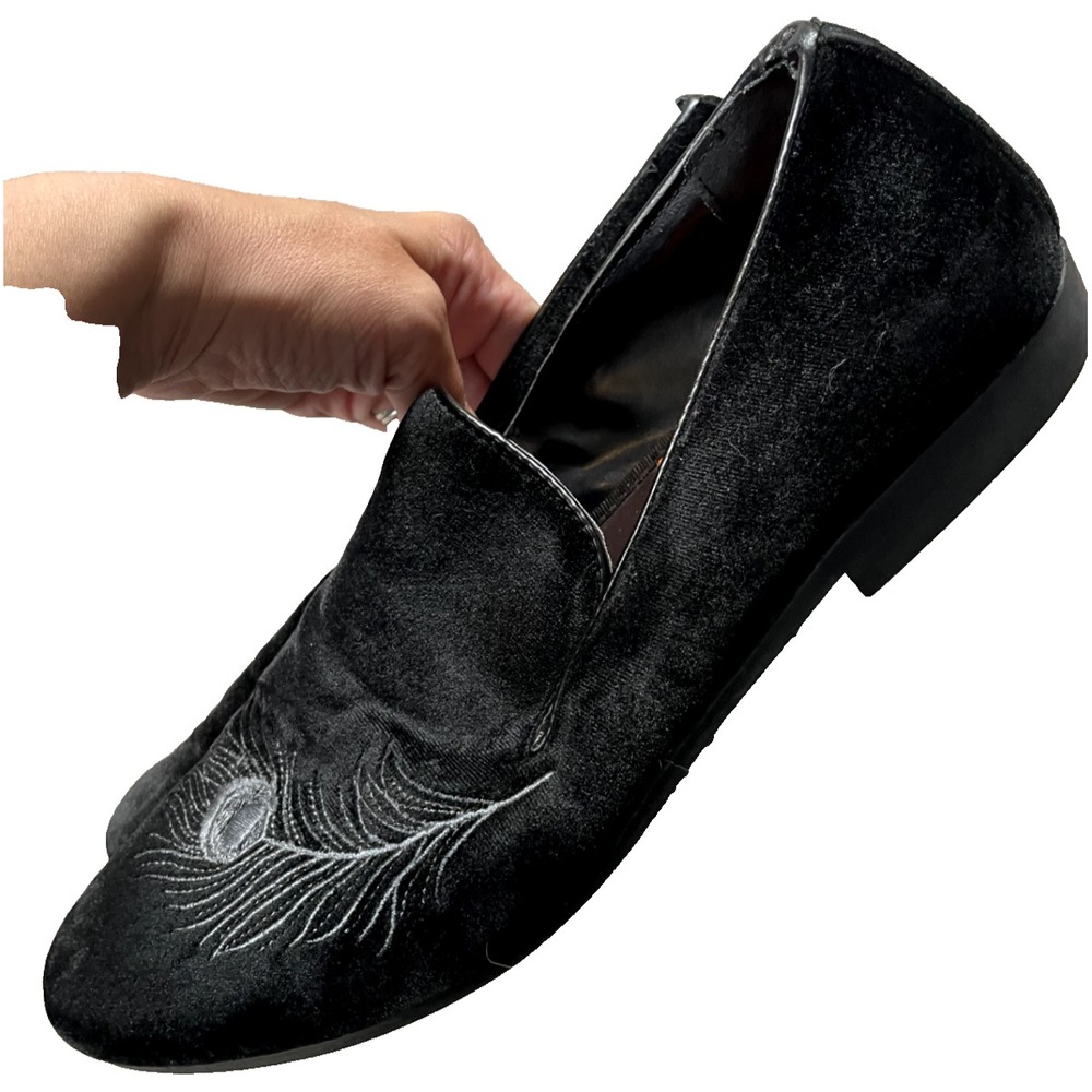 Tallia Shoes Mens 11 Black Velvet Teodoro Feather Loafer Event Holiday Preppy